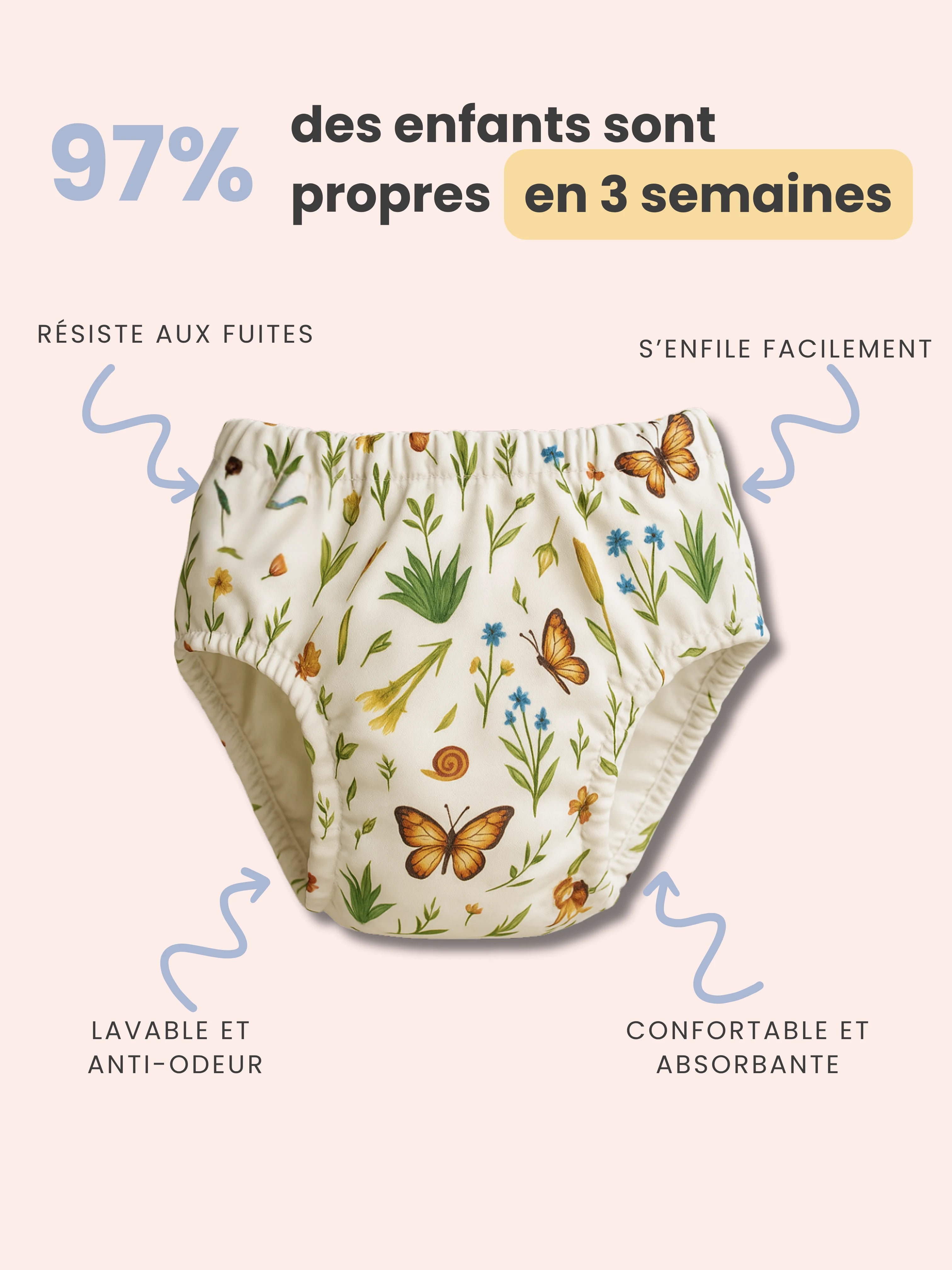 Enfin une culotte Oeko-Tex® conçue pour aider votre enfant à devenir propre le jour et la nuit