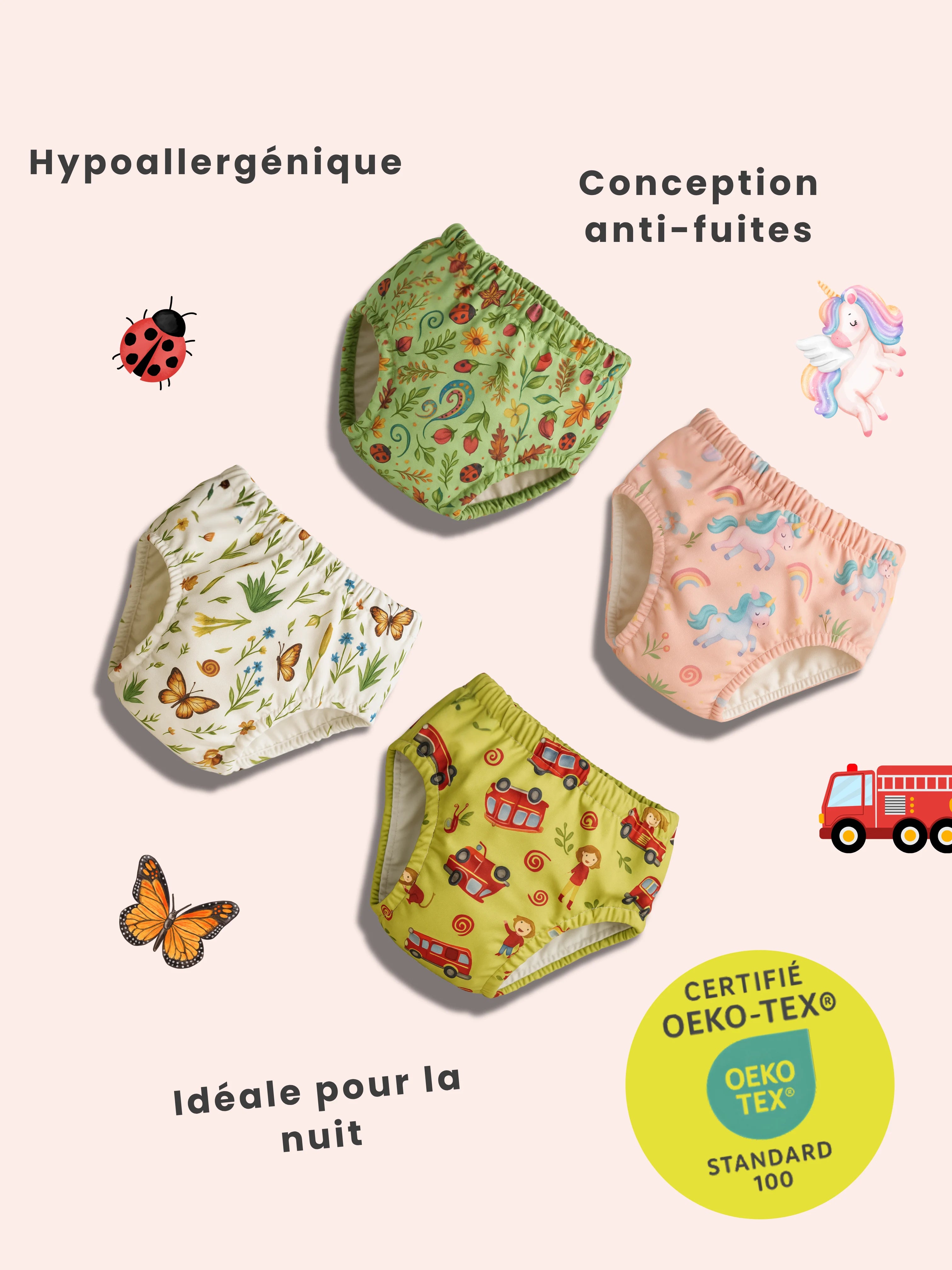 Enfin une culotte Oeko-Tex® conçue pour aider votre enfant à devenir propre le jour et la nuit