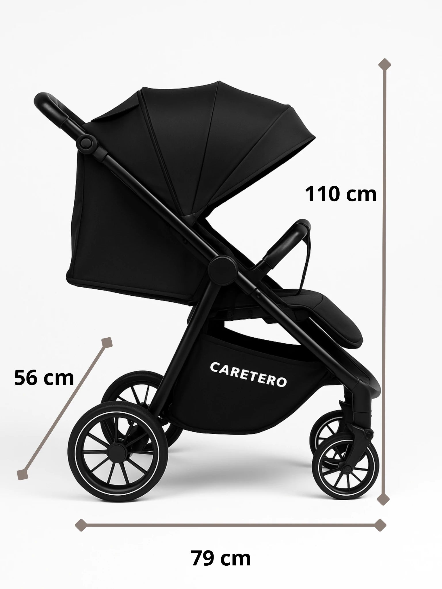 Poussette citadine noire Caretero légère et compacte