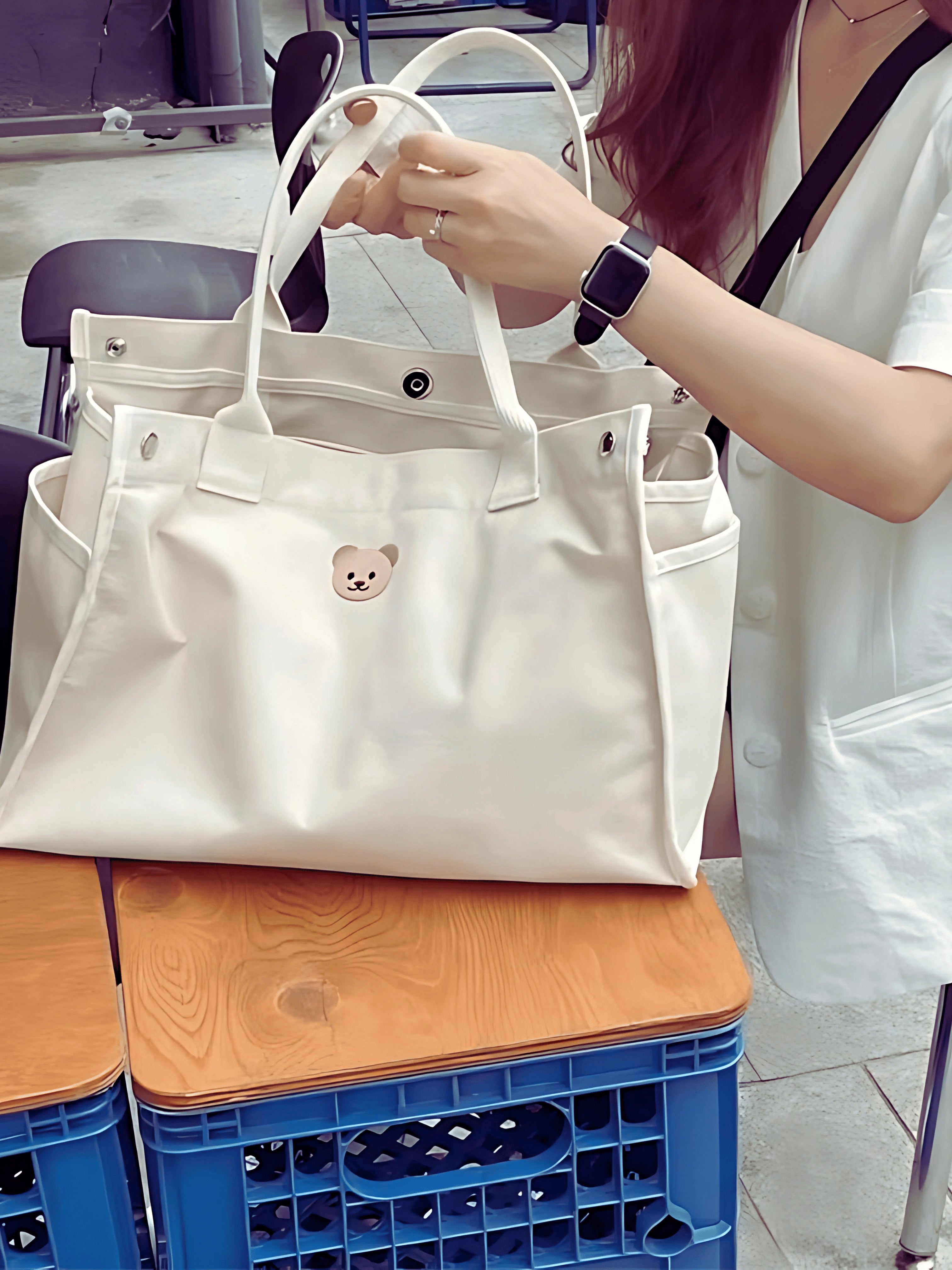 Noé - Sac à langer blanc multifonction – Élégant avec design ours et intérieur spacieux