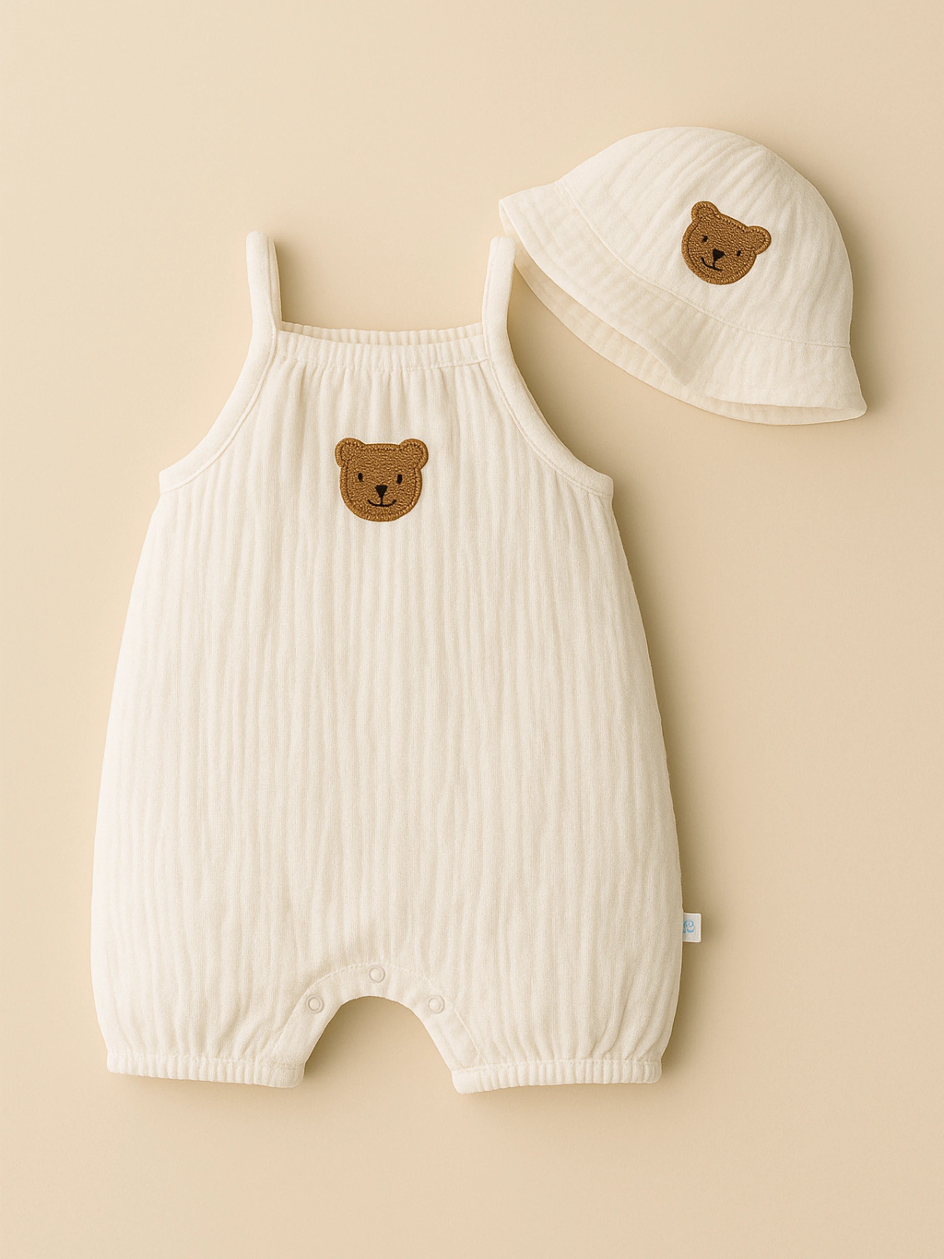 Lou - Sa barboteuse en 100% coton doux avec son bob assorti offert