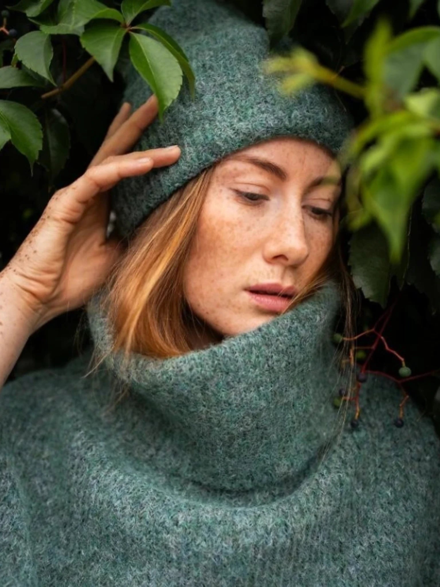 Warm women's hat in soft knit fabric for winter.