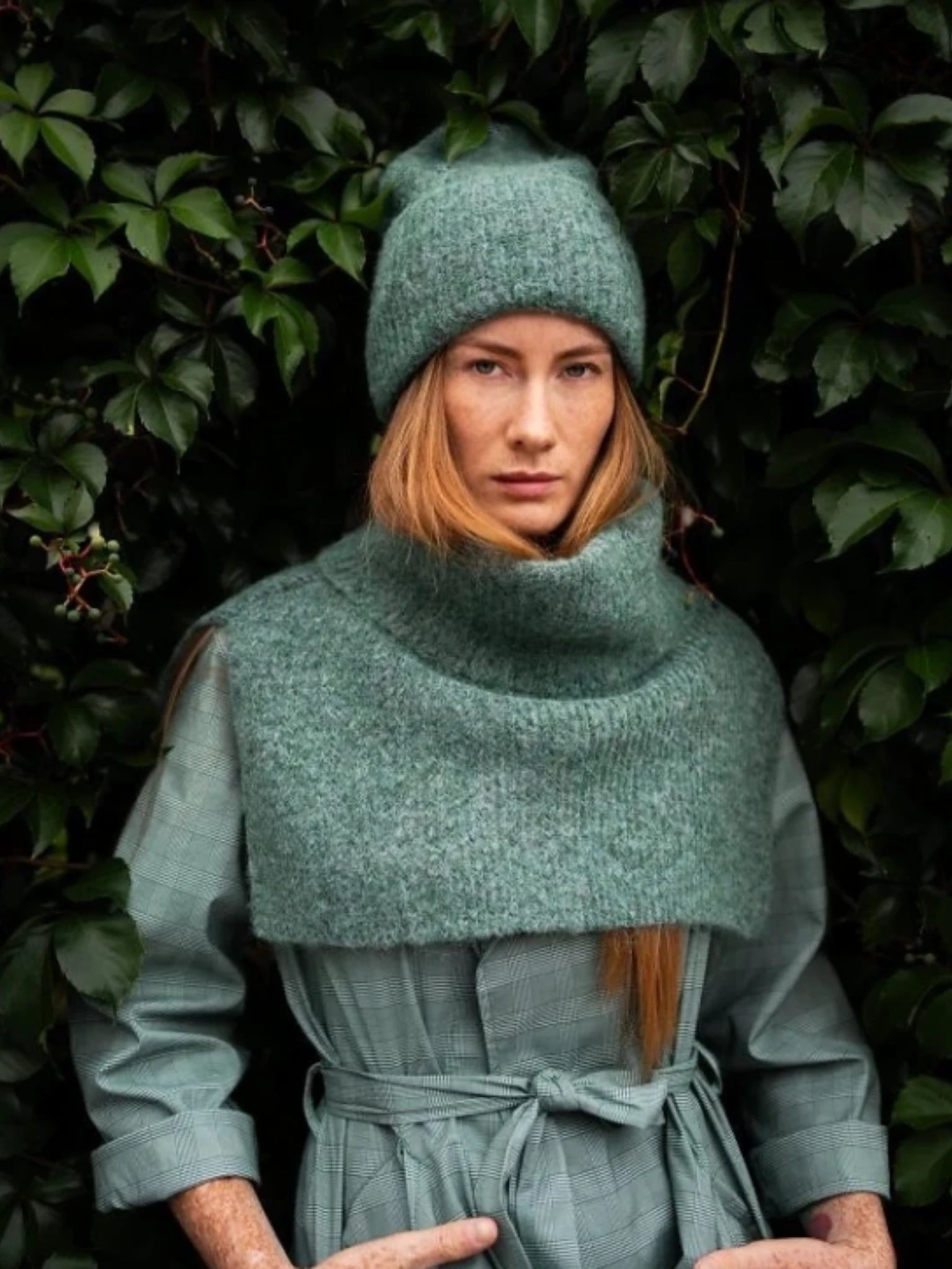 Warm women's hat in soft knit fabric for winter.