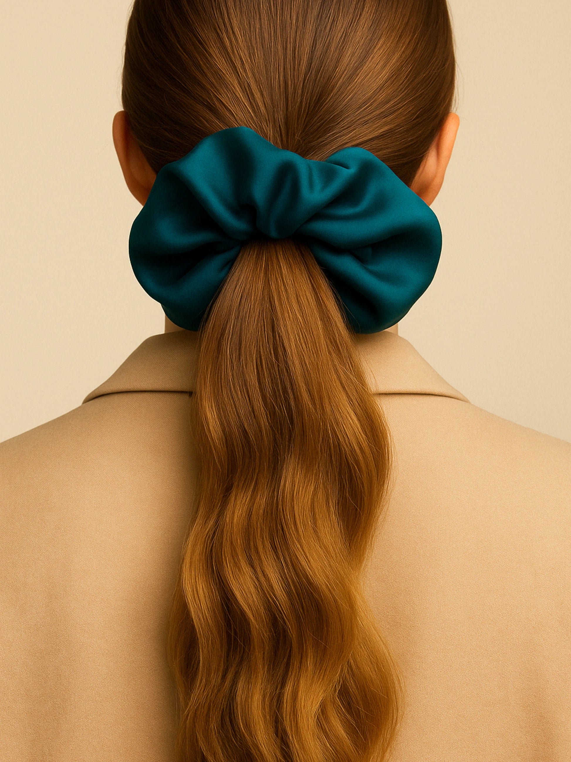 Chouchou cheveux en satin vert émeraude, accessoire tendance et élégant pour toutes les coiffures.