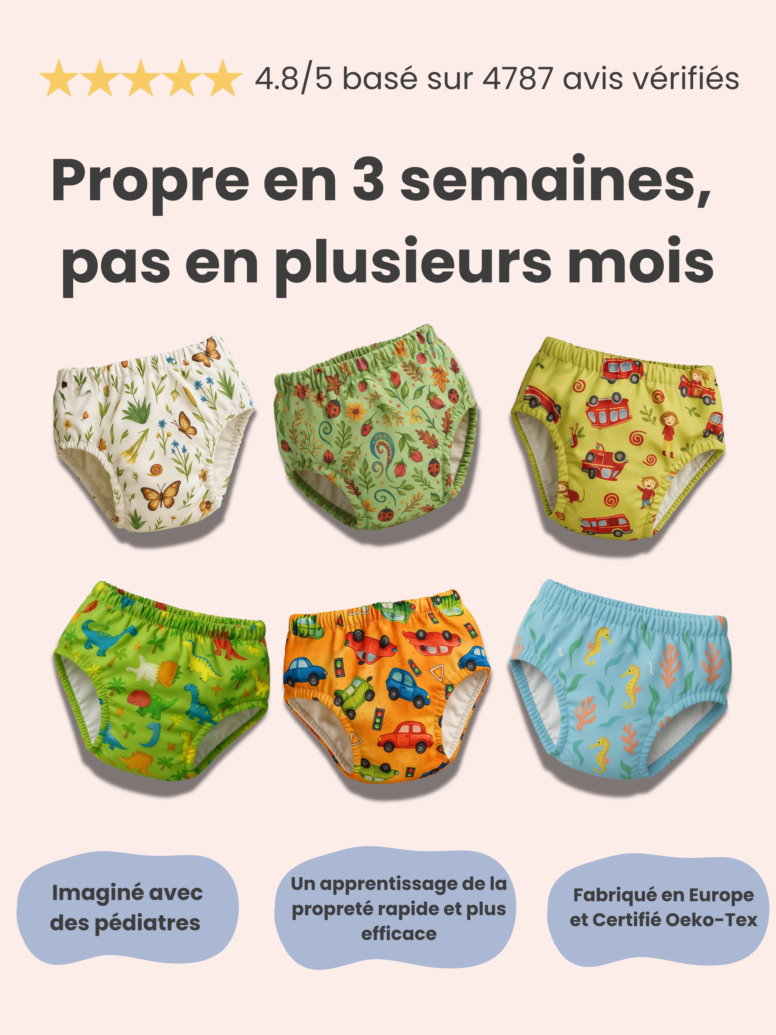 Enfin une culotte Oeko-Tex® conçue pour aider votre enfant à devenir propre le jour et la nuit