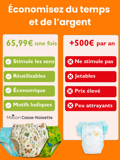 Enfin une culotte Oeko-Tex® conçue pour aider votre enfant à devenir propre le jour et la nuit - Personnalisez votre lot !