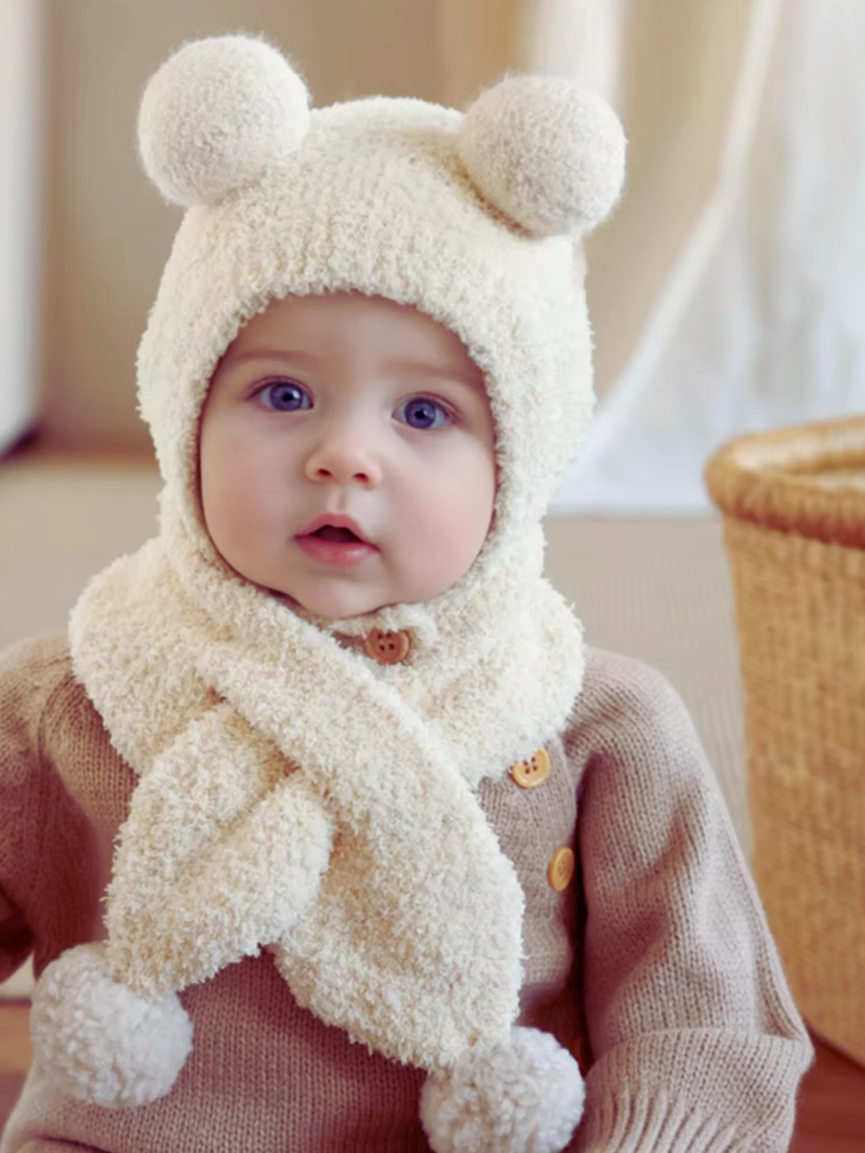 Eden - Son bonnet ourson douillet avec son écharpe intégrée