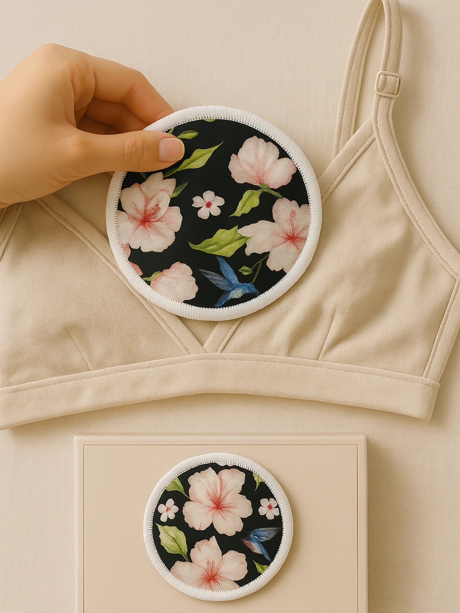 Lot de 2 Coussinets d’allaitement lavables Hibiscus – Ultra-absorbants & réutilisables (Jour & Nuit)