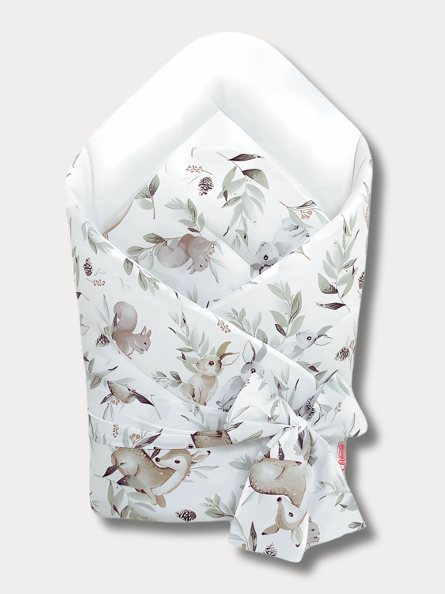 Nid d’ange bébé blanc motif forêt avec animaux sauvages, en coton certifié Oeko-Tex®, fabrication artisanale