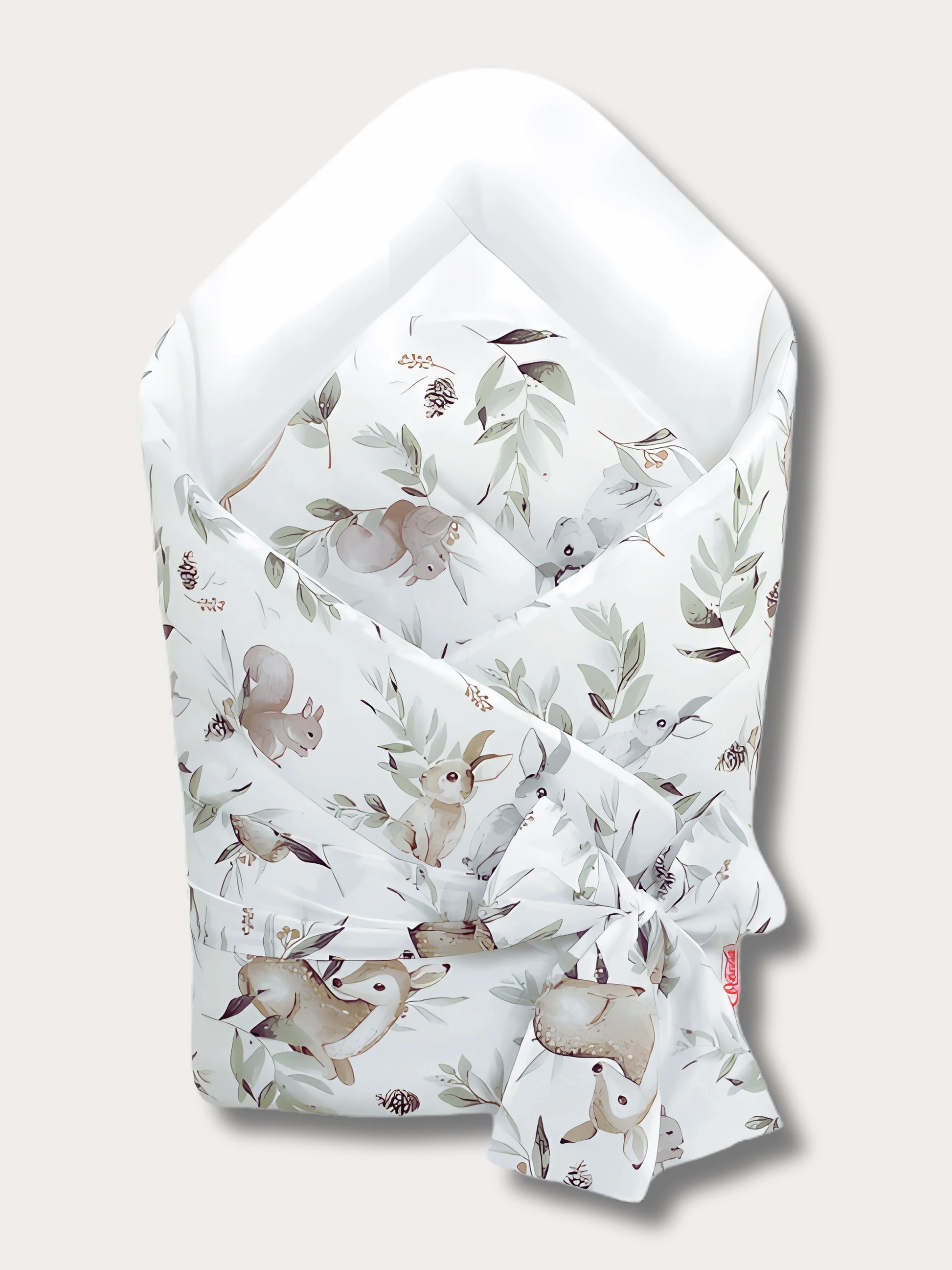 Nid d’ange bébé blanc motif forêt avec animaux sauvages, en coton certifié Oeko-Tex®, fabrication artisanale
