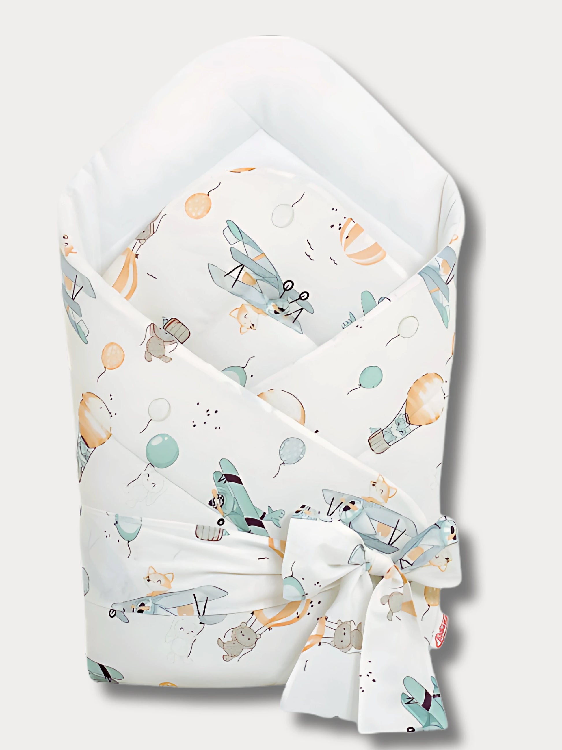 Nid d’ange bébé avec motif avion, ballon et animaux pilotes, en coton certifié Oeko-Tex, doublure blanche