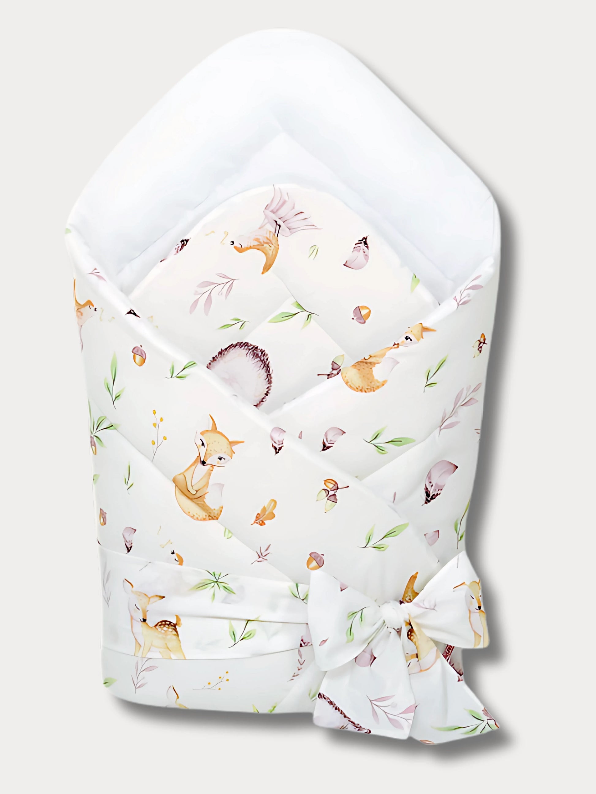 Nid d’ange bébé doux et moelleux, motifs renard, biche, hérisson et feuillages, fabriqué à la main en coton certifié Oeko-Tex®