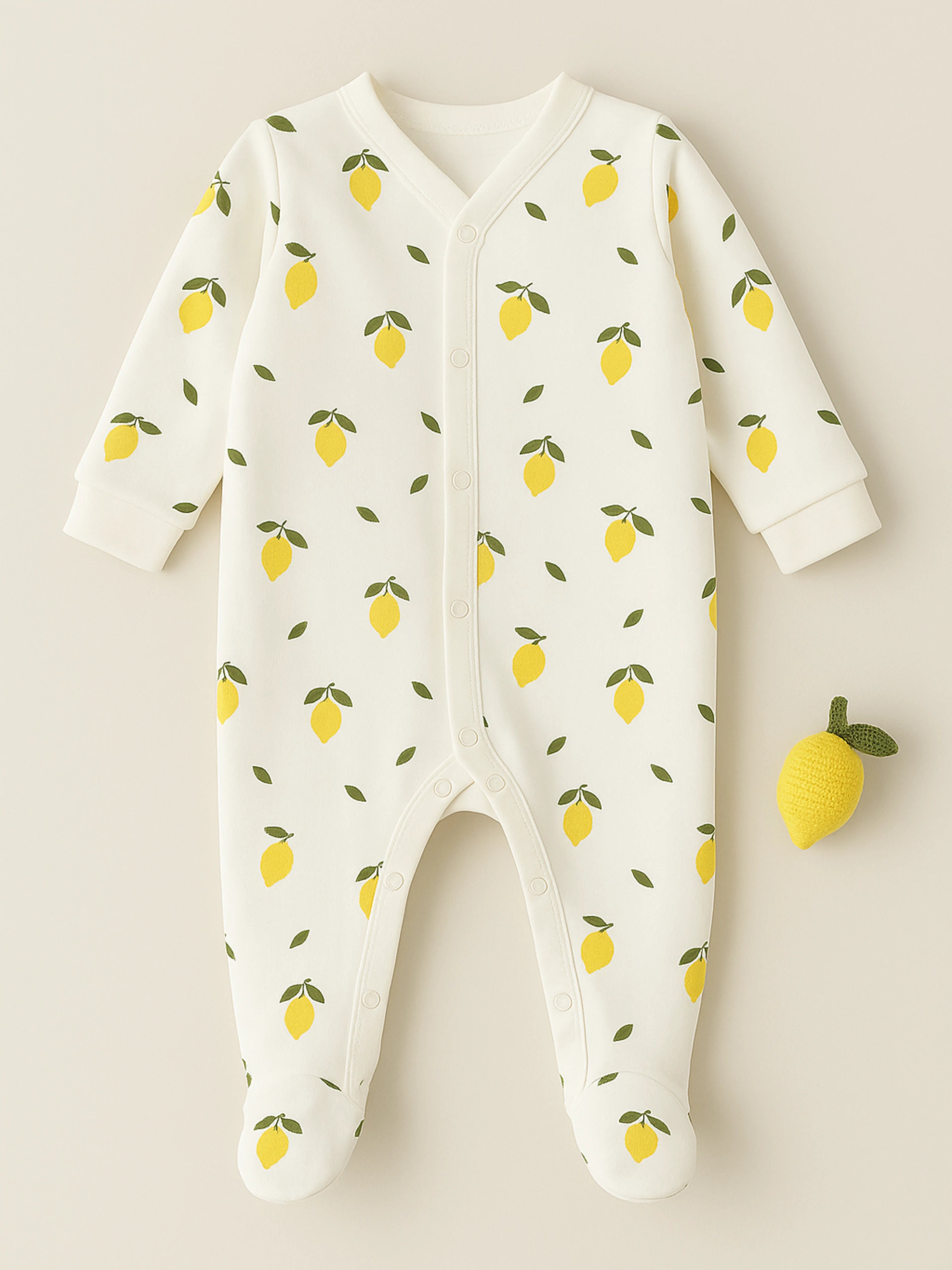 Son pyjama avec ses petits citrons ensoleillés en coton biologique Oeko-Tex®