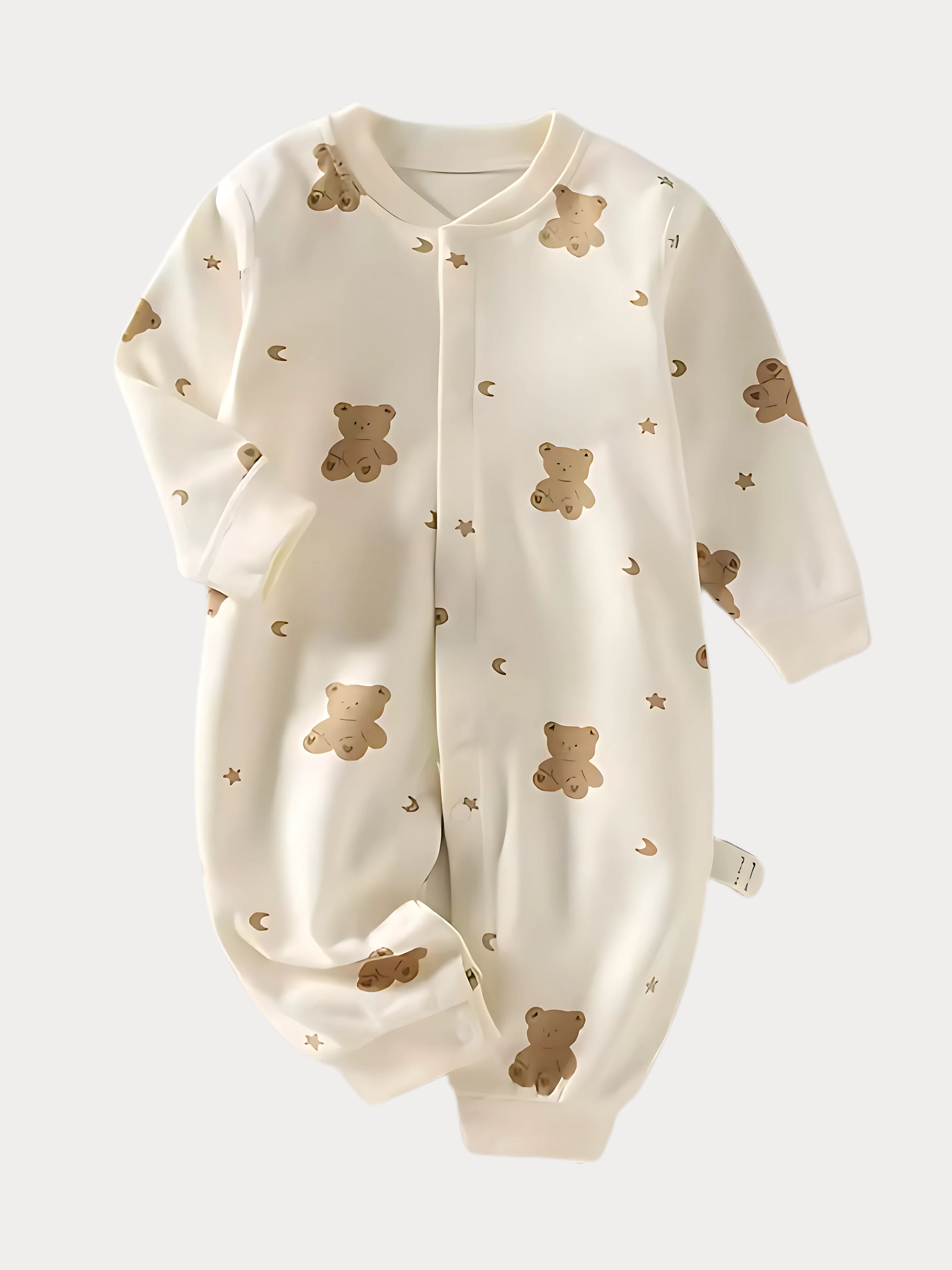 Pyjama 1 pièce écru – Motifs oursons et étoiles