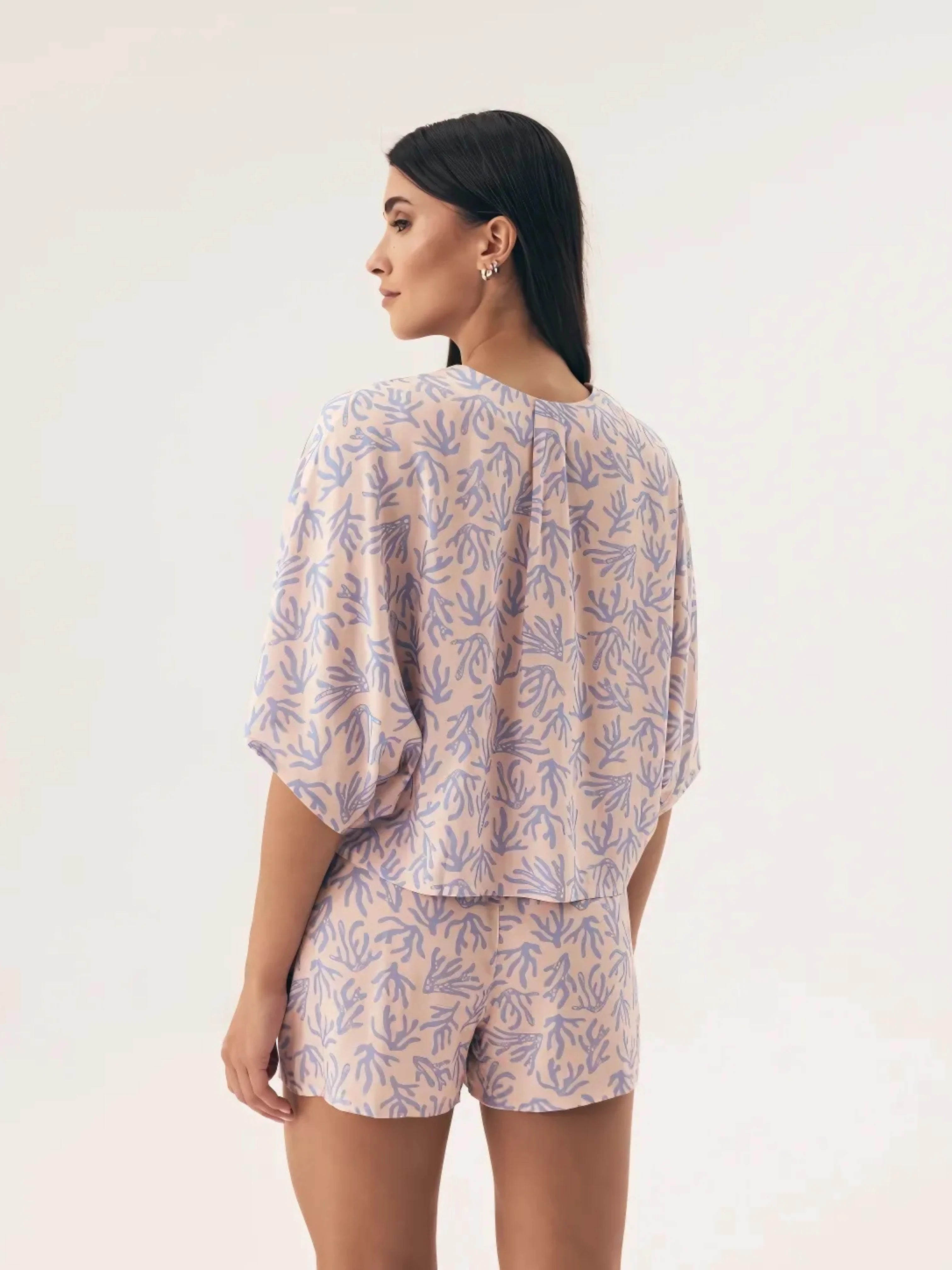 Écume du Matin – Ensemble pyjama femme imprimé corail lavande Oeko-Tex®