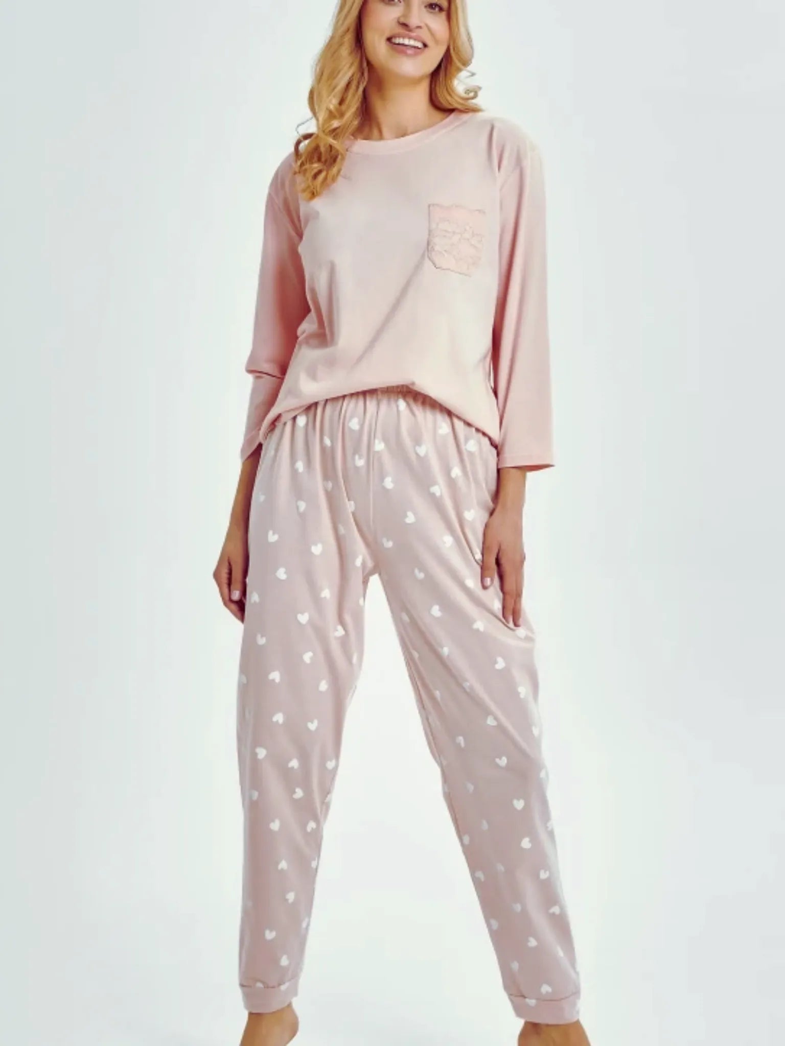 Women's Oeko-Tex® certified cotton pajamas, pink with heart pattern | Softness and comfort
