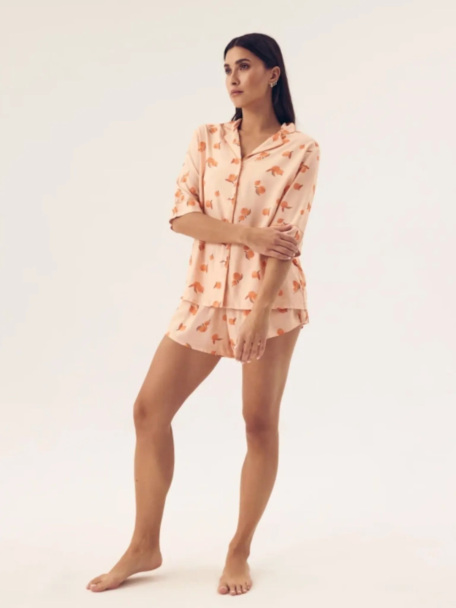 Women's peach short pajamas made of Oeko-Tex® cotton | Lightweight and breathable set