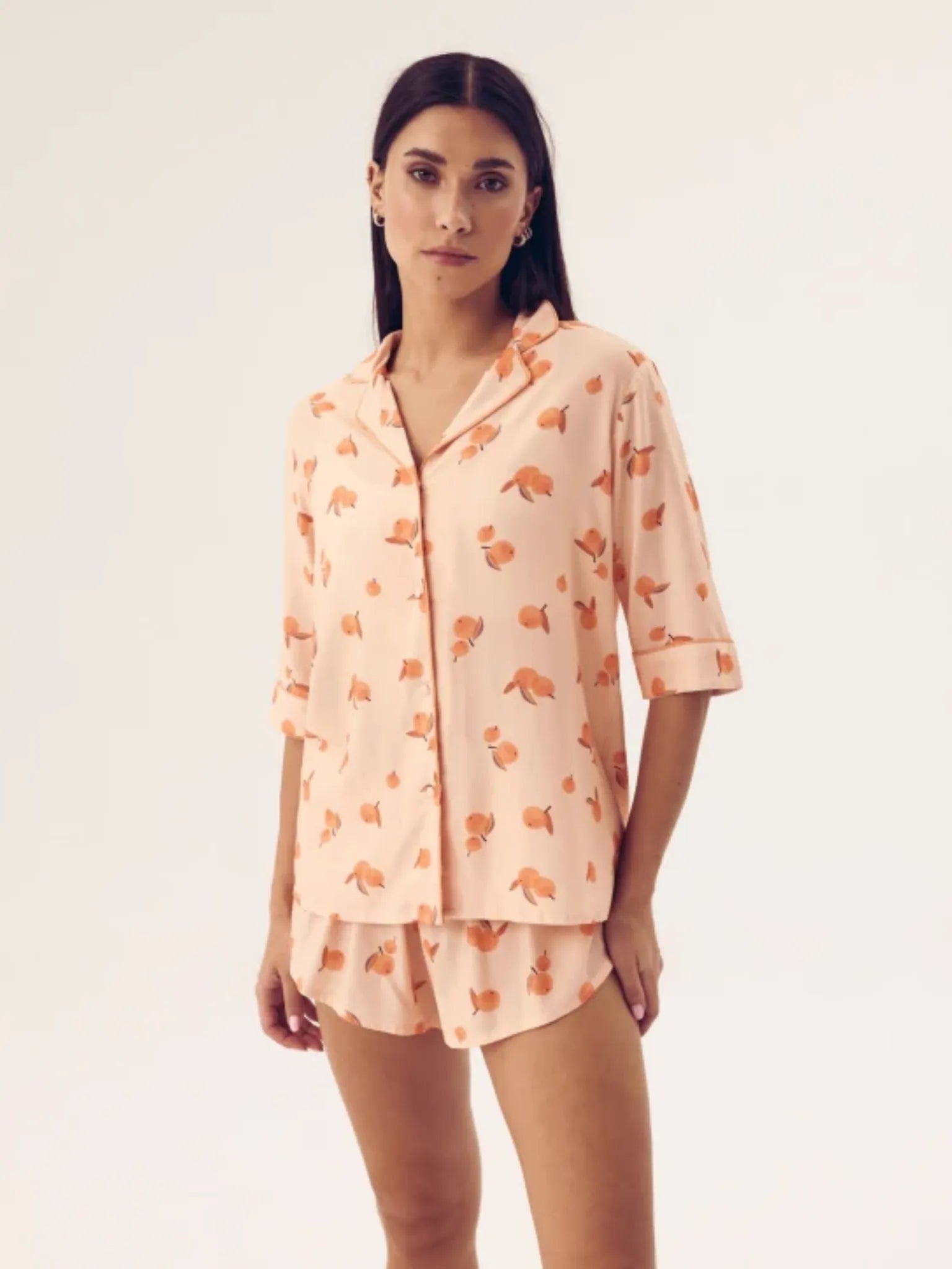 Women's peach short pajamas made of Oeko-Tex® cotton | Lightweight and breathable set