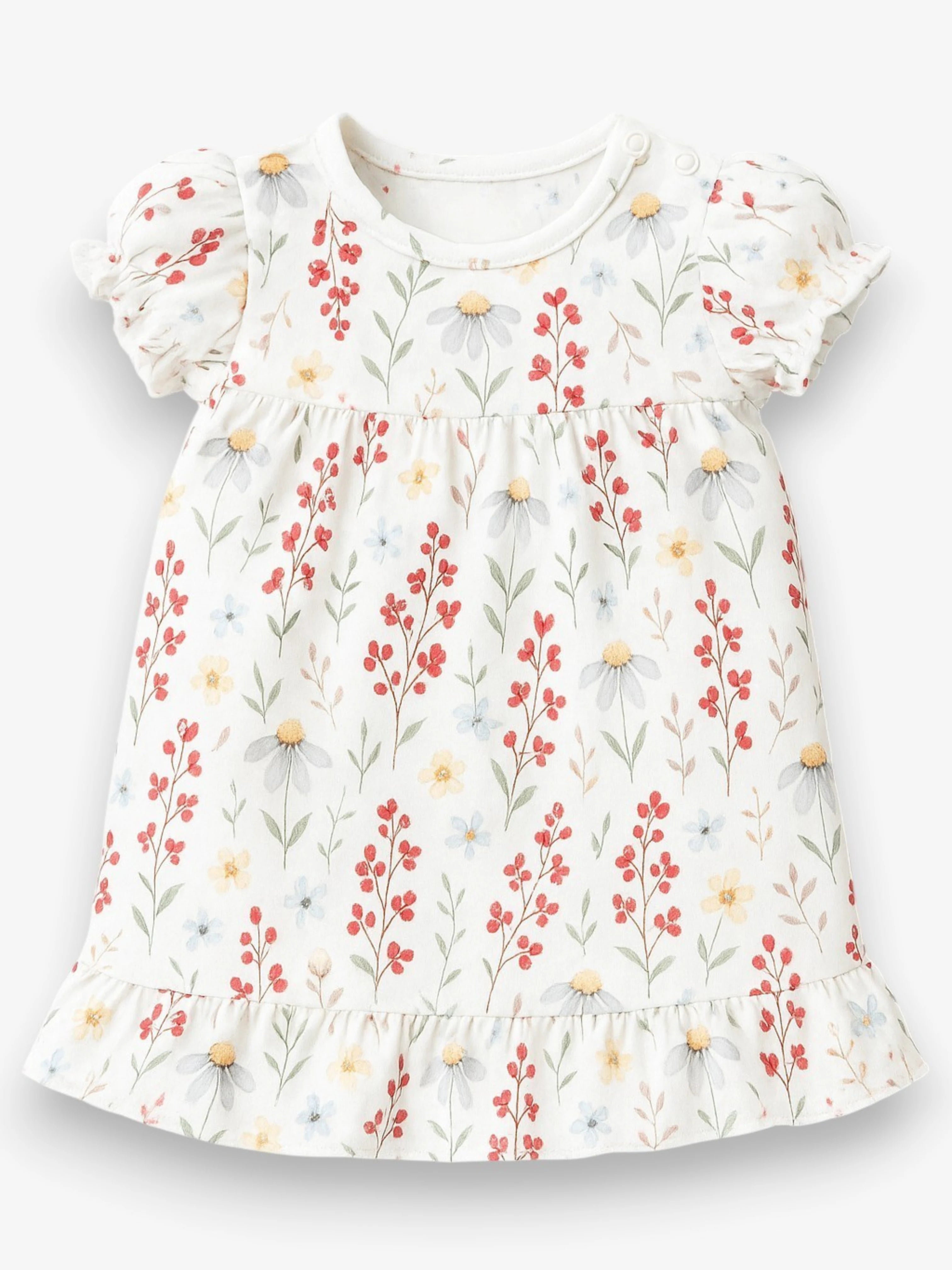 Robe fleurs à manches bouffantes en coton biologique Oeko-Tex®