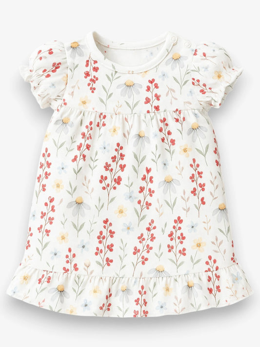 Robe fleurs à manches bouffantes en coton biologique Oeko-Tex®