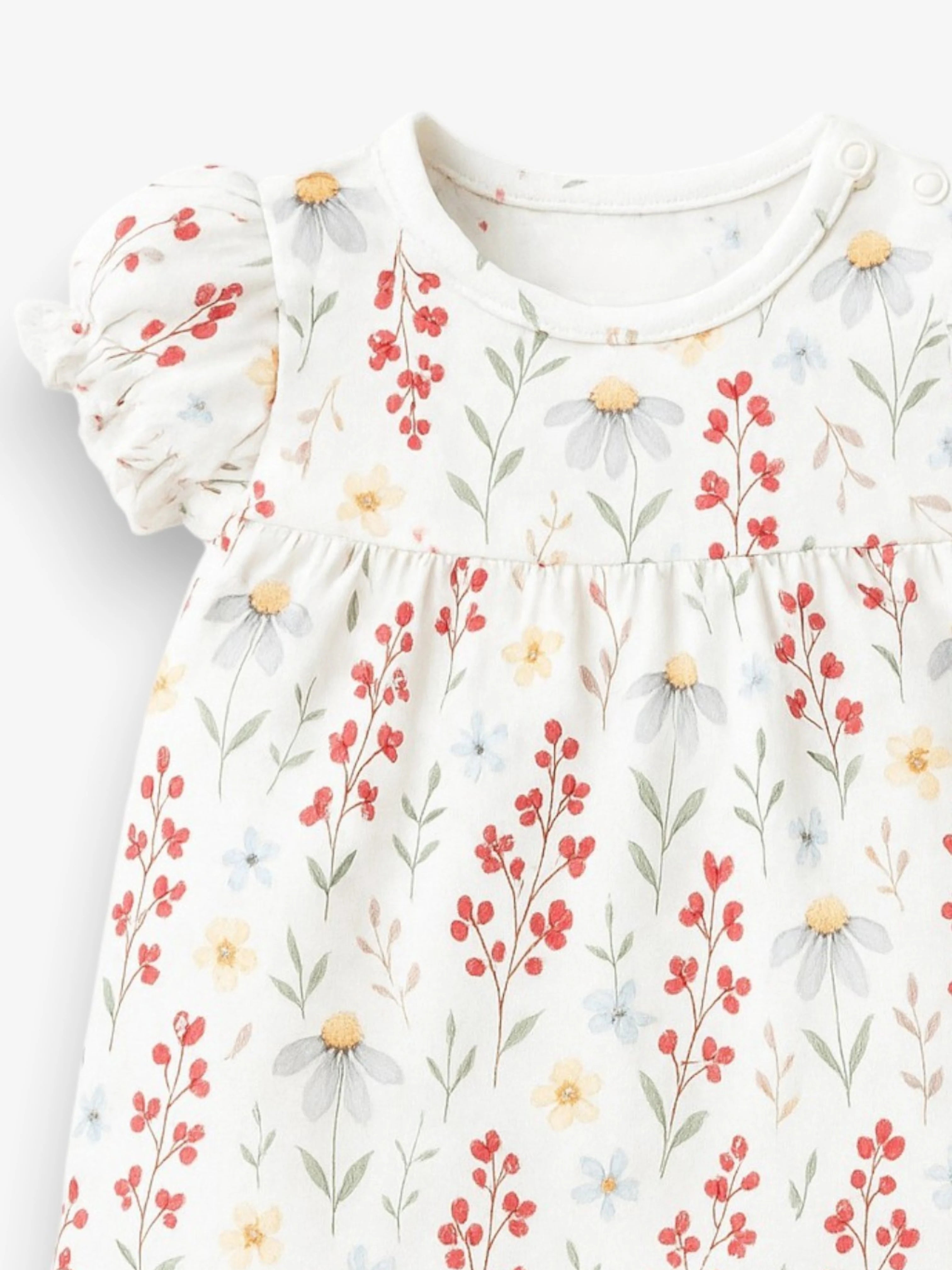 Robe fleurs à manches bouffantes en coton biologique Oeko-Tex®